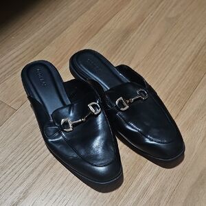 Old Navy Black Mules with Gold Buckle